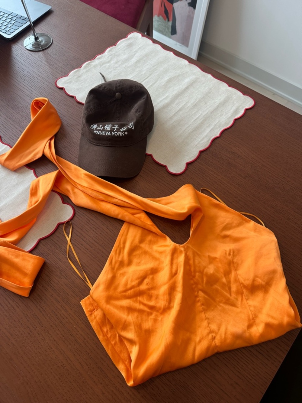 Vibrant Orange Satin Halter Top